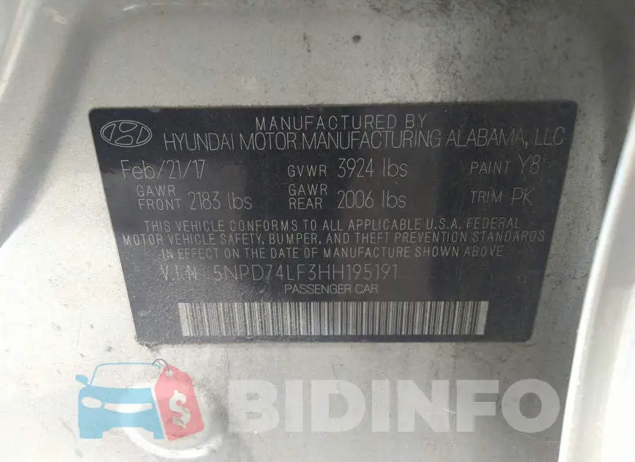 5NPD74LF3HH195191 Photo# 9