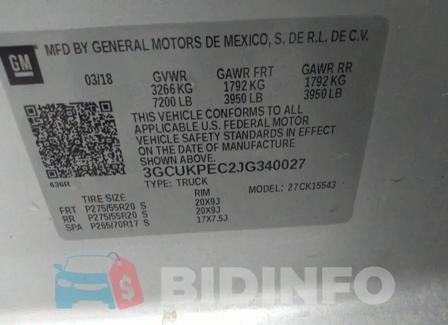 3GCUKPEC2JG340027 Photo# 9