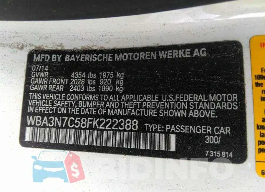 WBA3N7C58FK222388 Photo# 9