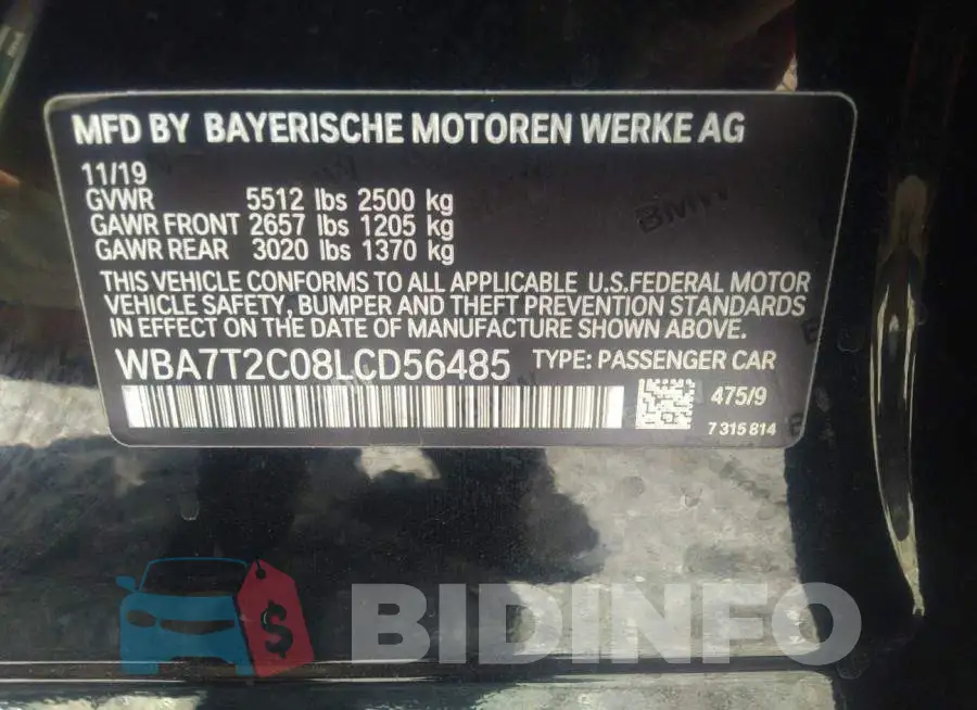 WBA7T2C08LCD56485 Photo# 9