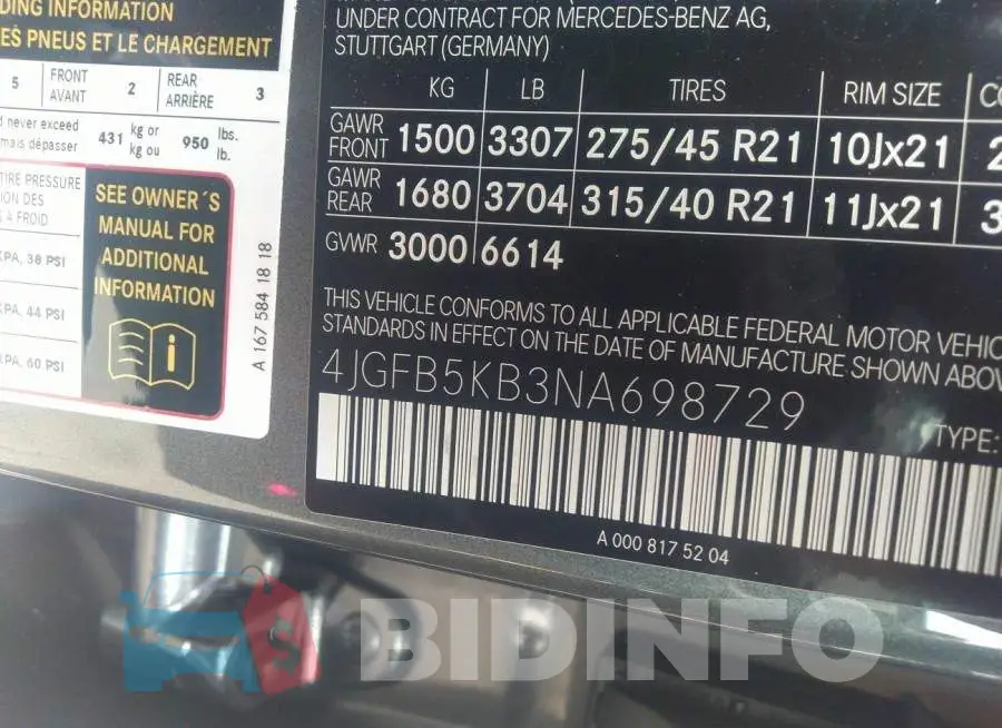 4JGFB5KB3NA698729 Photo# 9