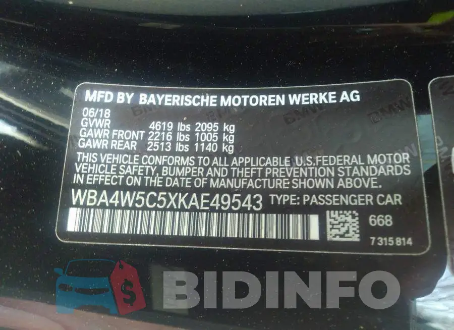 WBA4W5C5XKAE49543 Photo# 9