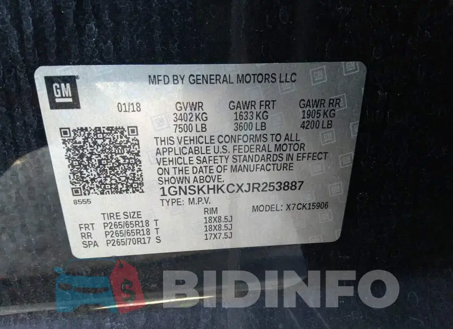 1GNSKHKCXJR253887 Photo# 9