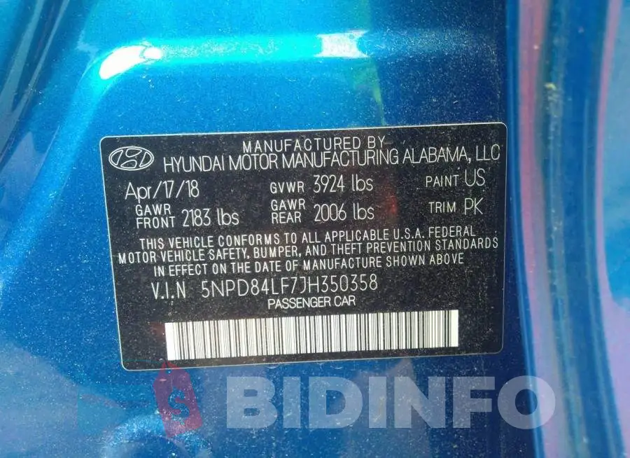 5NPD84LF7JH350358 Photo# 9