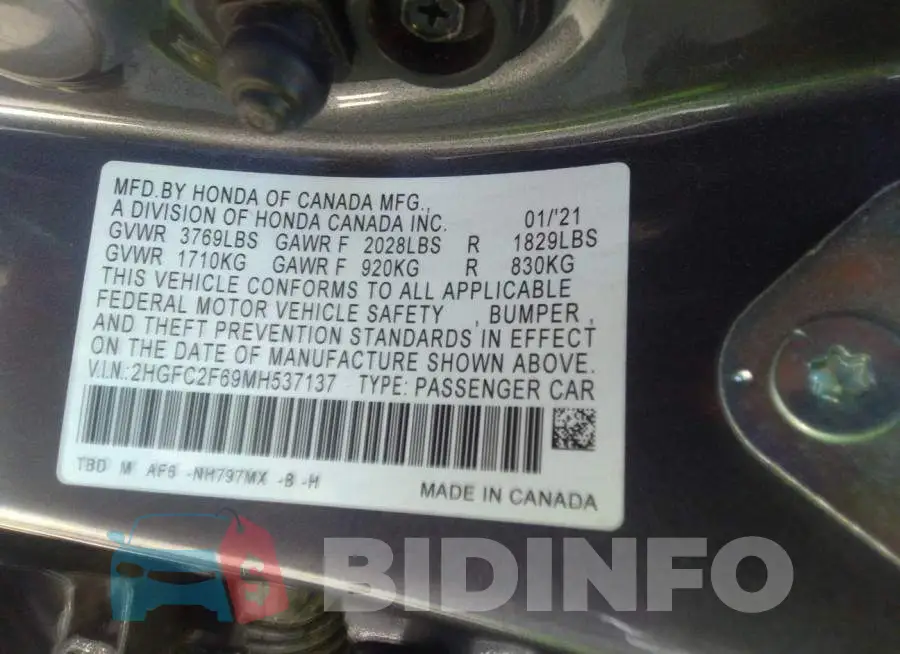 2HGFC2F69MH537137 Photo# 9