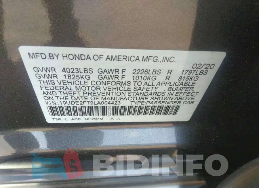 19UDE2F79LA004423 Photo# 9