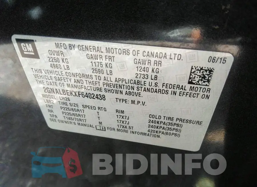2GNALBEKXF6402438 Photo# 9