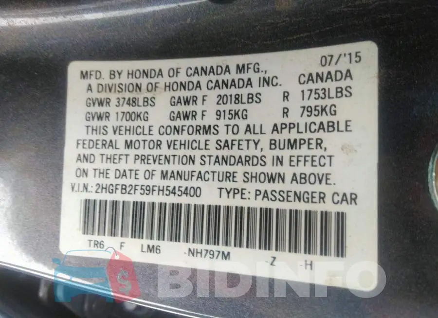 2HGFB2F59FH545400 Photo# 9