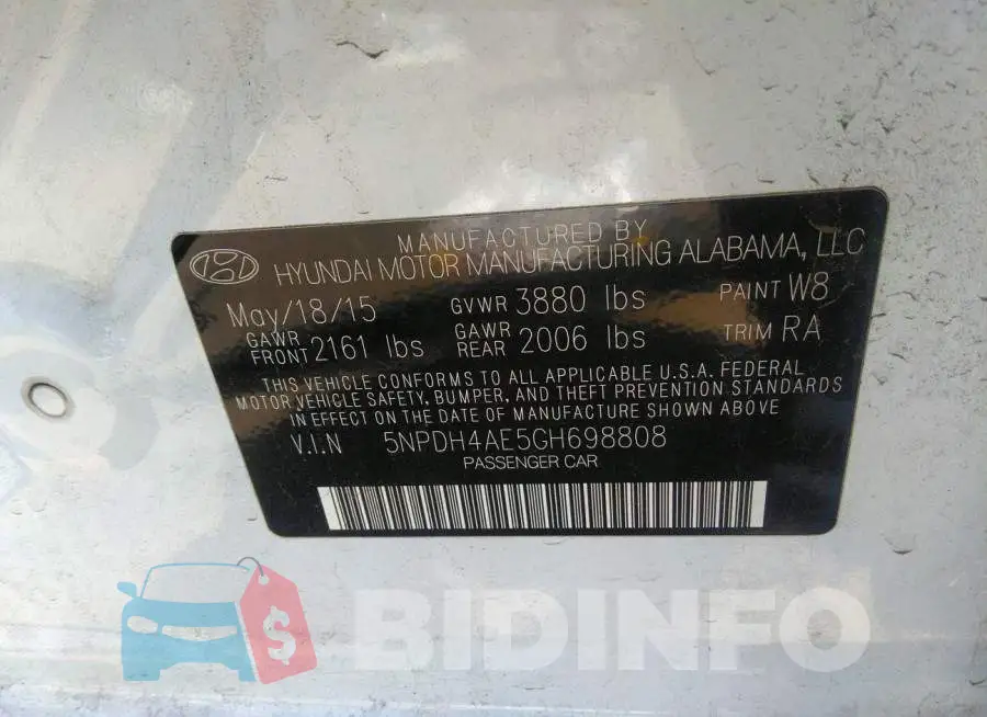 5NPDH4AE5GH698808 Photo# 9