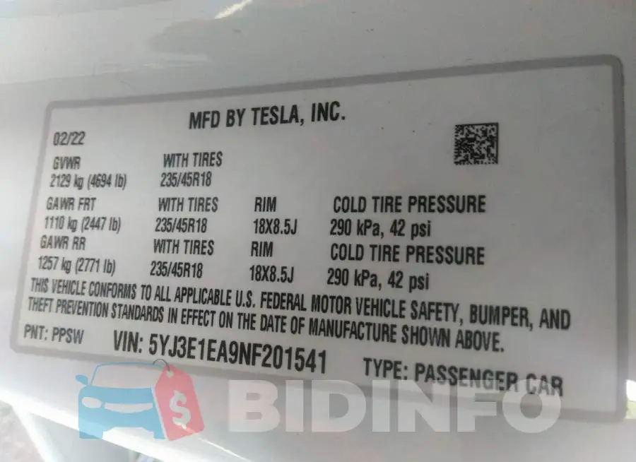 5YJ3E1EA9NF201541 Photo# 9