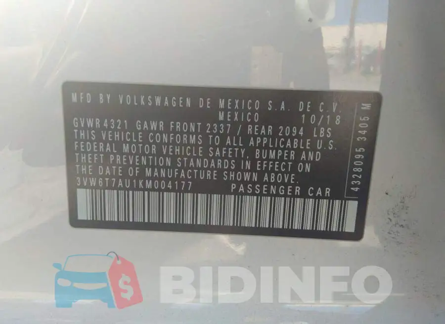 3VW6T7AU1KM004177 Photo# 9