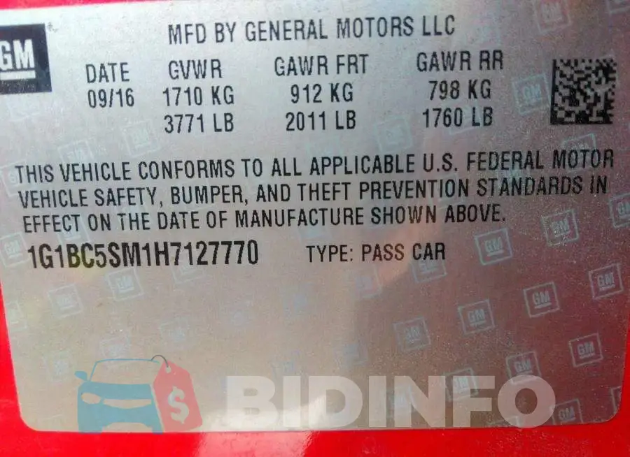 1G1BC5SM1H7127770 Photo# 9