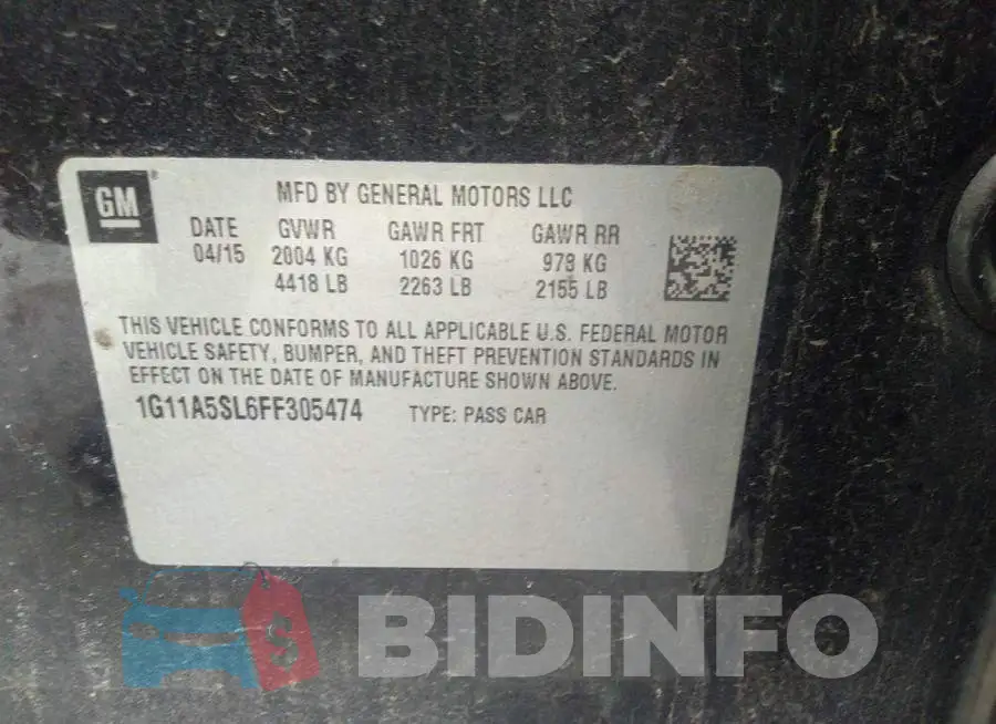 1G11A5SL6FF305474 Photo# 9 1G11A5SL6FF305474 Photo# 9