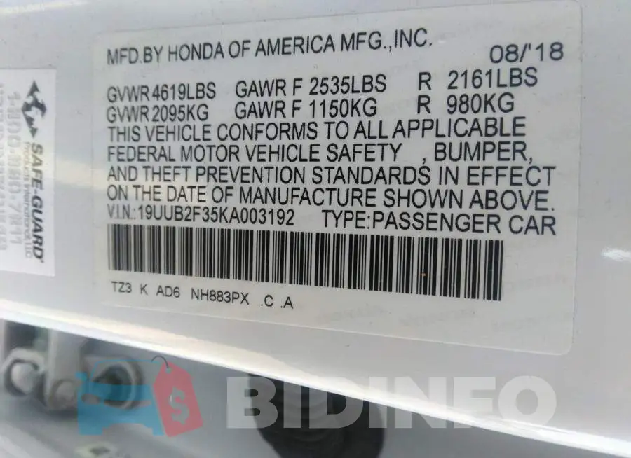 19UUB2F35KA003192 Photo# 9