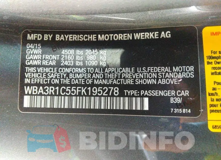 WBA3R1C55FK195278 Photo# 9