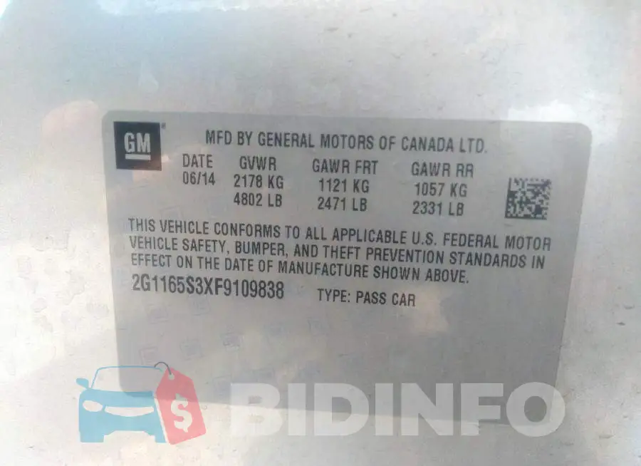 2G1165S3XF9109838 Photo# 9
