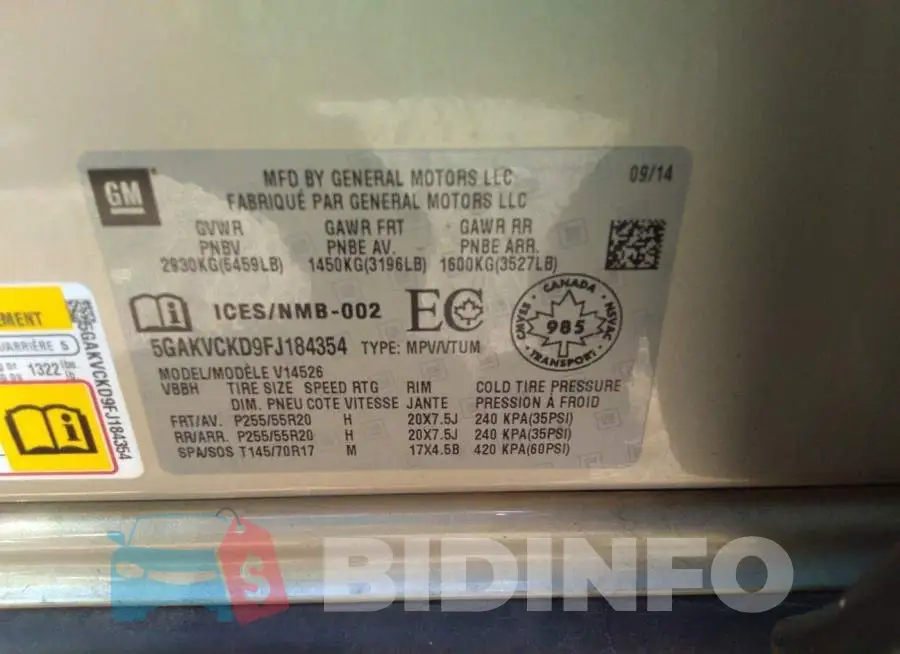 5GAKVCKD9FJ184354 Photo# 9