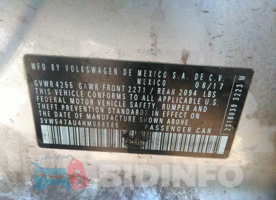 3VW547AU4HM068585 Photo# 9