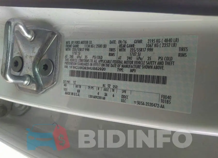 1FMCU9G93HUB82920 Photo# 9