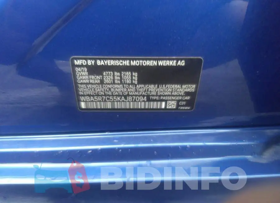 WBA5R7C55KAJ87094 Photo# 9