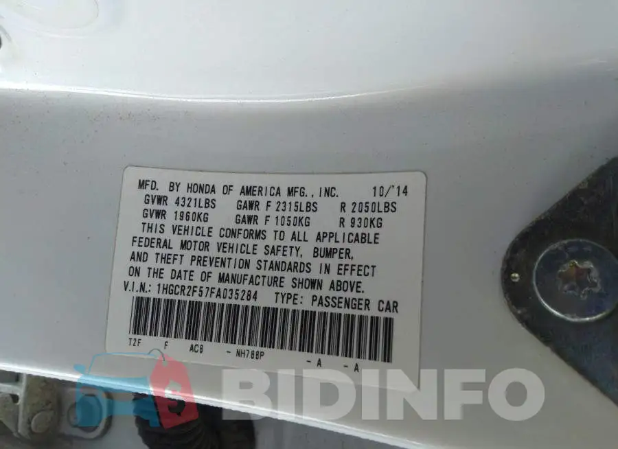 1HGCR2F57FA035284 Photo# 9