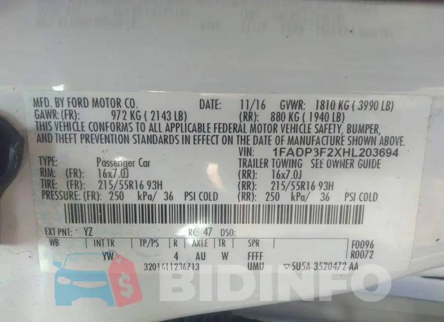 1FADP3F2XHL203694 Photo# 9