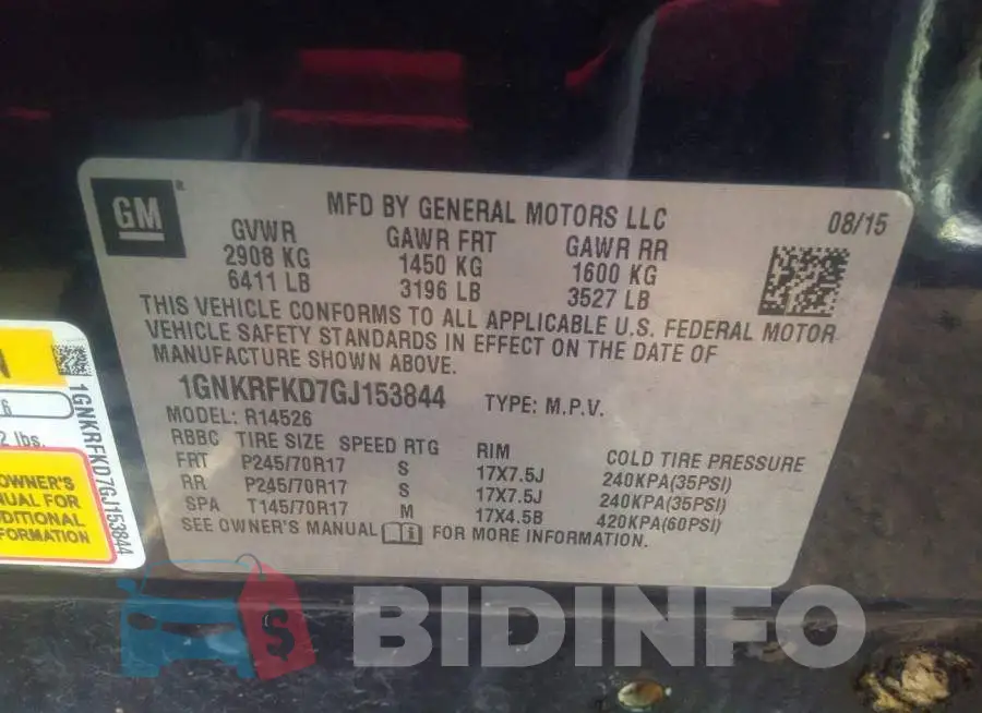 1GNKRFKD7GJ153844 Photo# 9