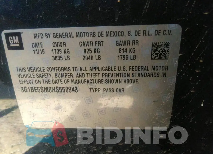 3G1BE6SM0HS550843 Photo# 9