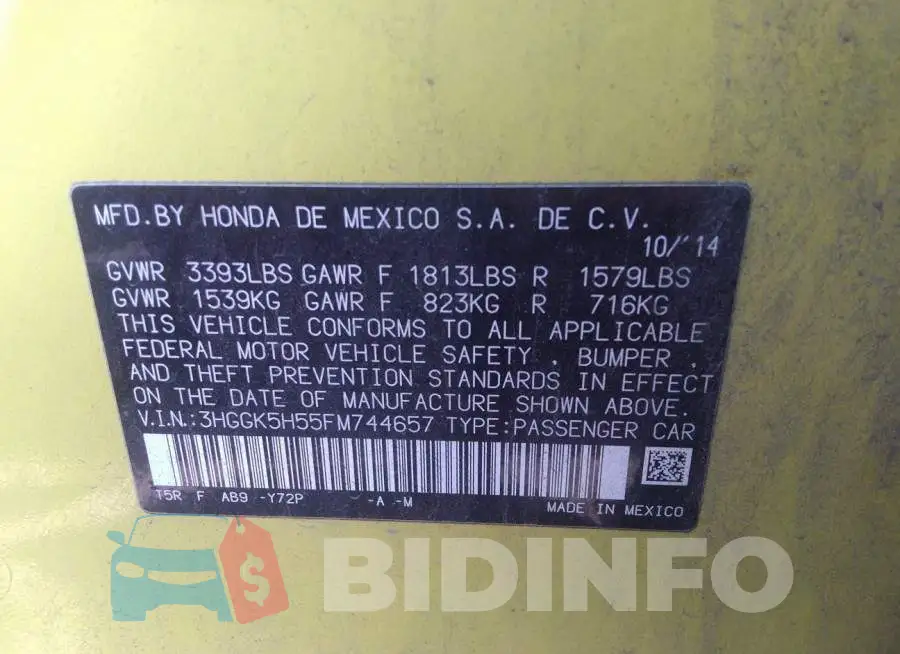 3HGGK5H55FM744657 Photo# 9