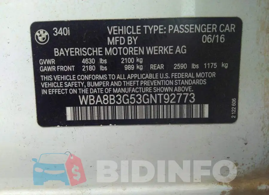 WBA8B3G53GNT92773 Photo# 9