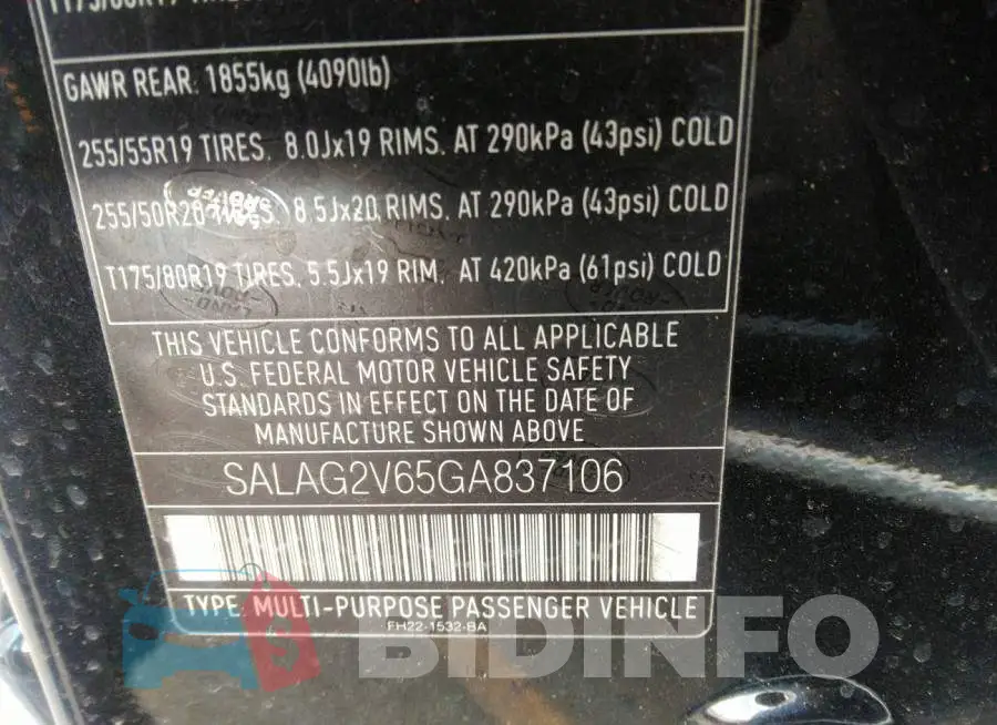 SALAG2V65GA837106 Photo# 9