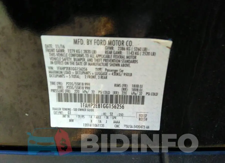 1FAHP2E81GG156256 Photo# 9