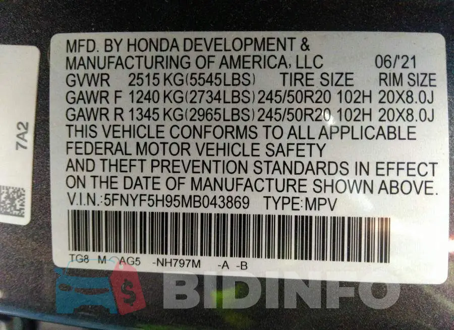 5FNYF5H95MB043869 Photo# 9