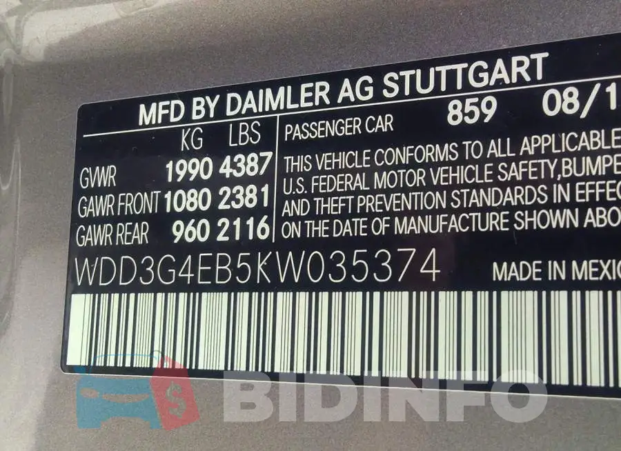WDD3G4EB5KW035374 Photo# 9