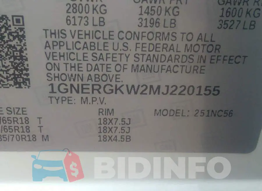 1GNERGKW2MJ220155 Photo# 9