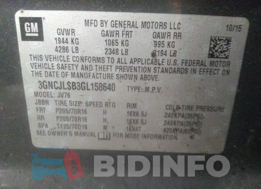 3GNCJLSB3GL158640 Photo# 9