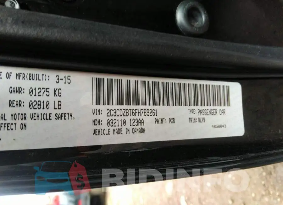 2C3CDZBT6FH789261 Photo# 9