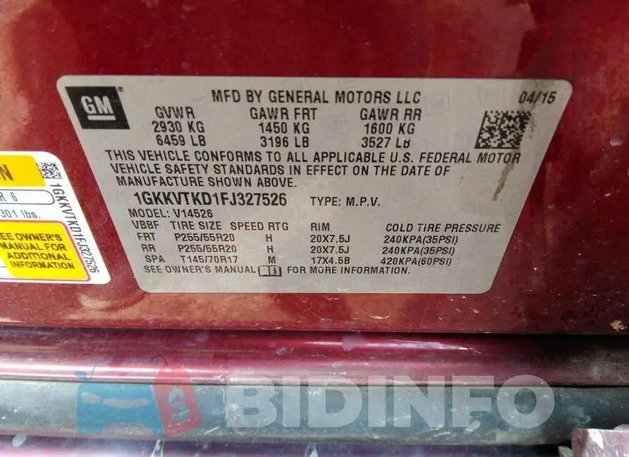 1GKKVTKD1FJ327526 Photo# 9