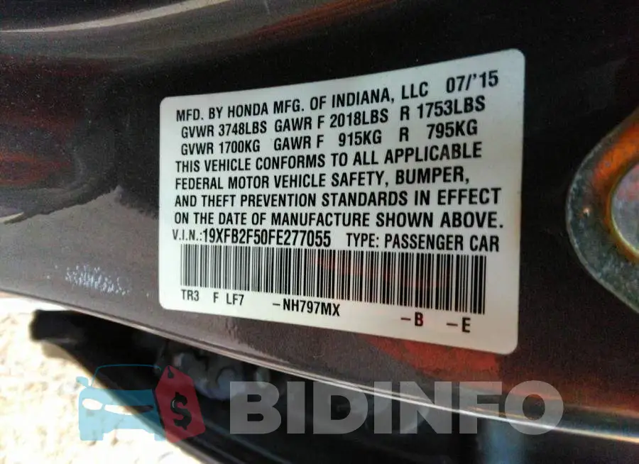 19XFB2F50FE277055 Photo# 9