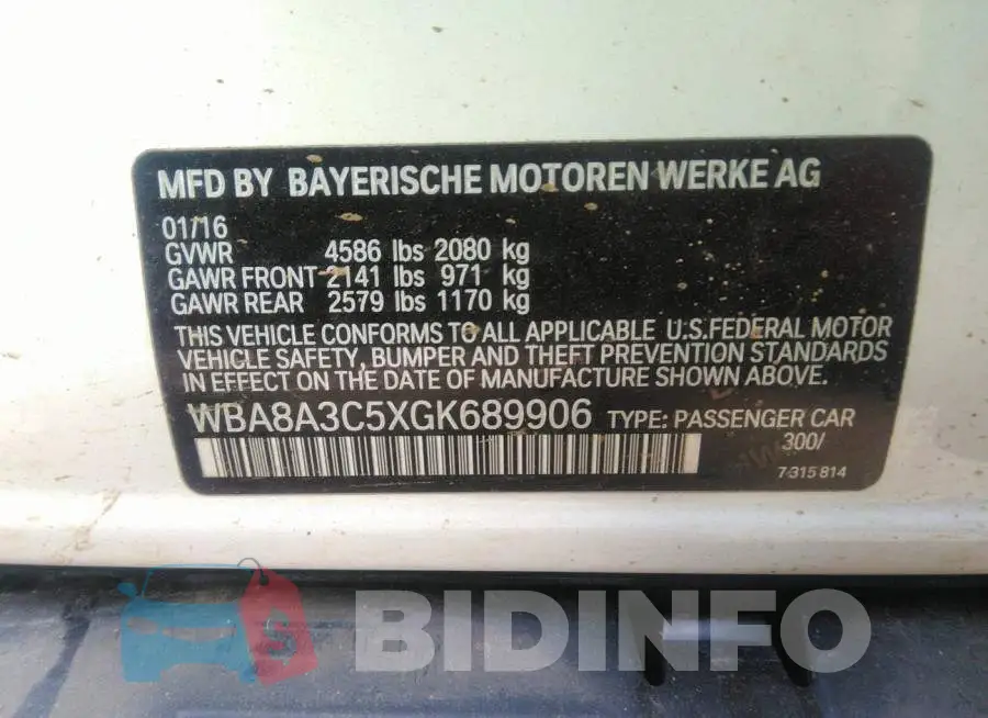 WBA8A3C5XGK689906 Photo# 9