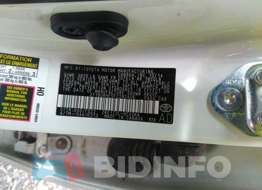2T1BURHE5FC292406 Photo# 9