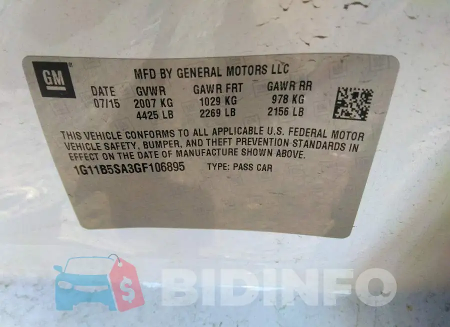 1G11B5SA3GF106895 Photo# 9