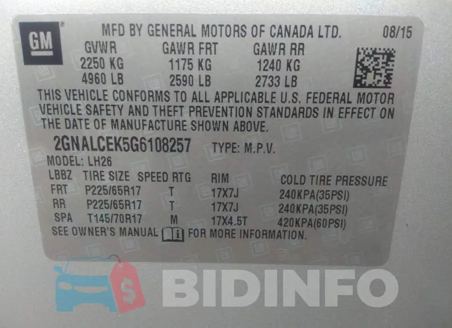 2GNALCEK5G6108257 Photo# 9