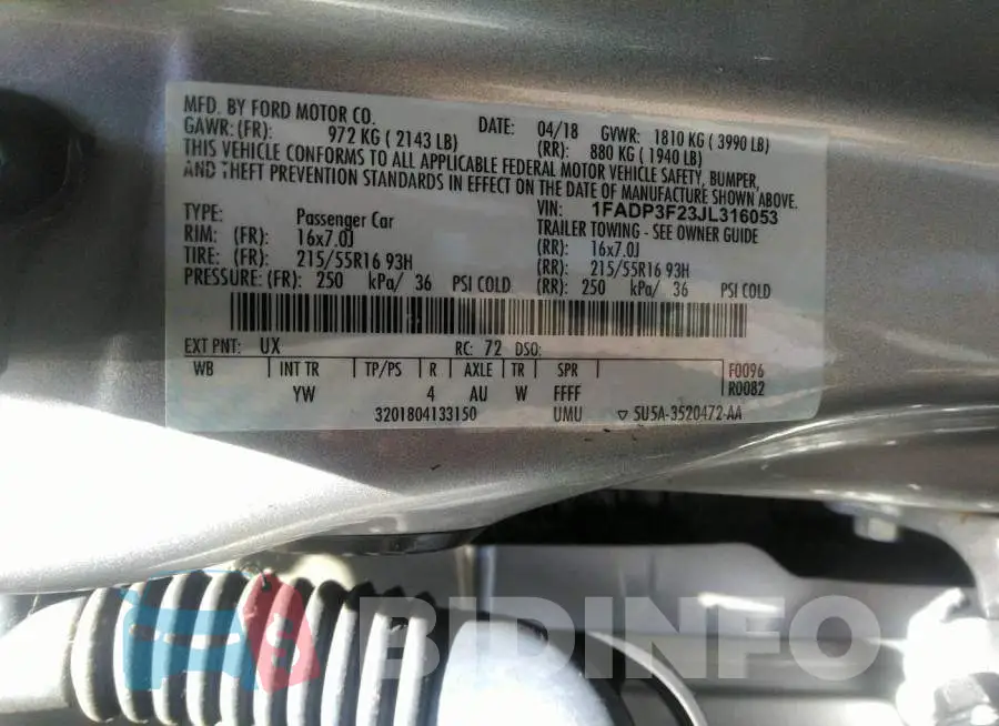 1FADP3F23JL316053 Photo# 9