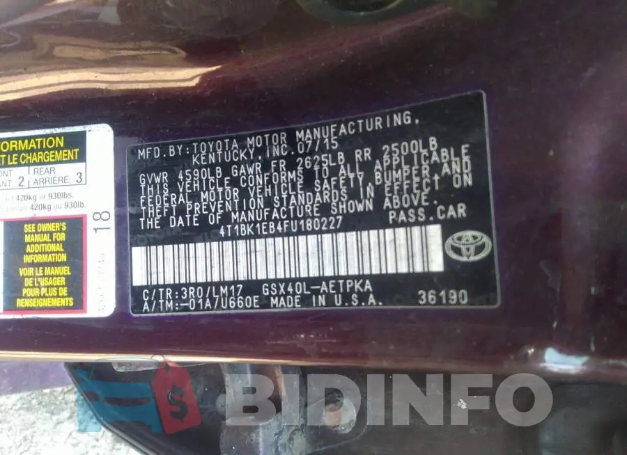 4T1BK1EB4FU180227 Photo# 9
