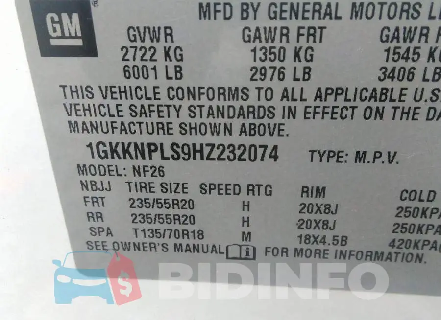 1GKKNPLS9HZ232074 Photo# 9