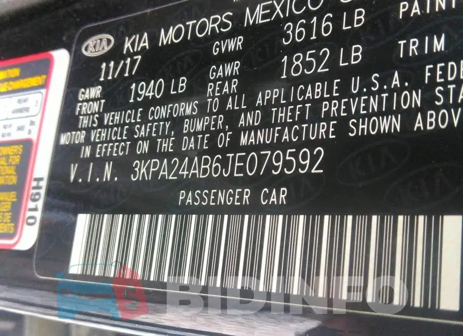 3KPA24AB6JE079592 Photo# 9