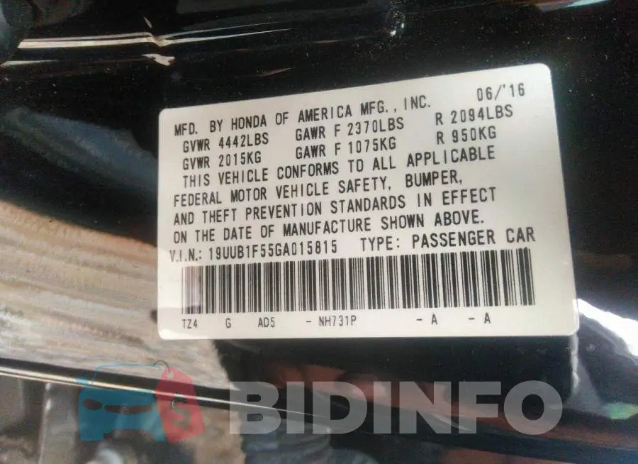 19UUB1F55GA015815 Photo# 9