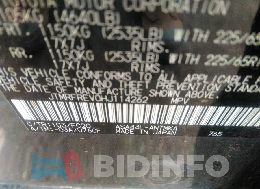 JTMRFREV0HJ114262 Photo# 9