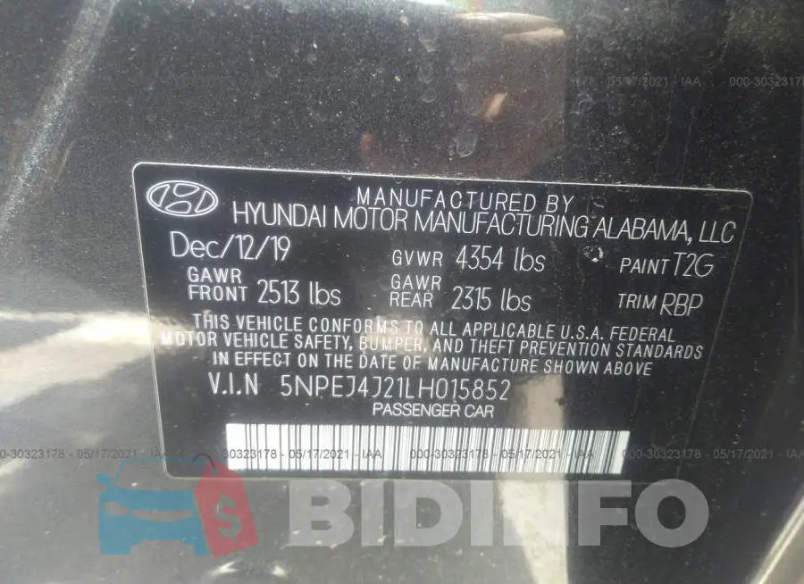 5NPEJ4J21LH015852 Photo# 9
